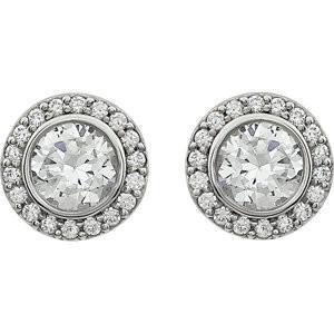 **Cubic Zirconia Earrings- Customizable Center Stone Halo-Style Earring Set